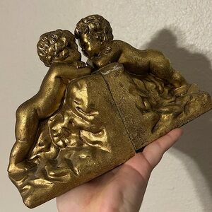 Vintage Gold Cherub Bookends
